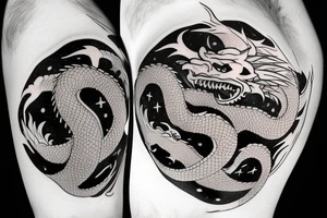 A knight fighting a dragon with the moon in the background tattoo idea