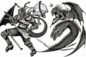 A knight fighting a dragon with the moon in the background tattoo idea