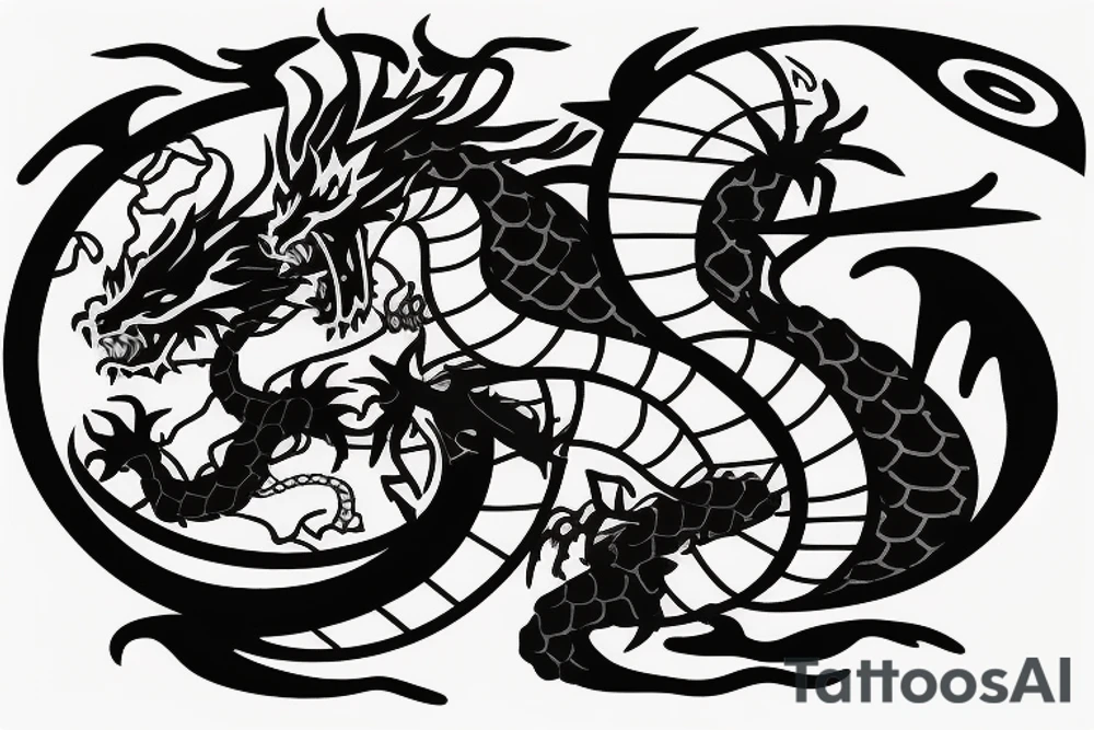 A knight fighting a dragon with the moon in the background tattoo idea