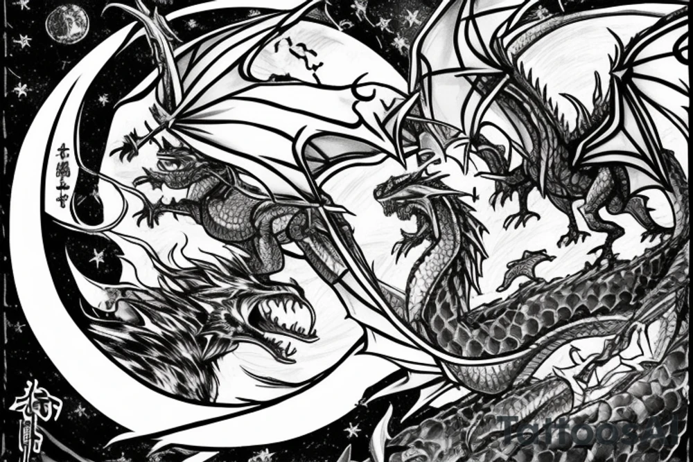 A knight fighting a dragon in front of the moon tattoo idea