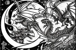 A knight fighting a dragon in front of the moon tattoo idea