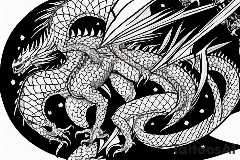 A knight fighting a dragon in front of the moon tattoo idea
