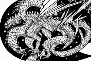 A knight fighting a dragon in front of the moon tattoo idea