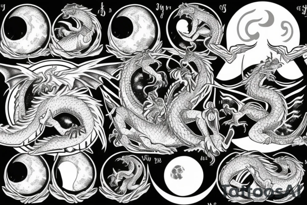 A dragon in front of the moon tattoo idea