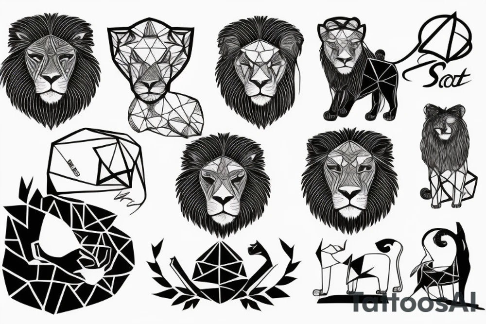 Geometric lion and lamb tattoo idea