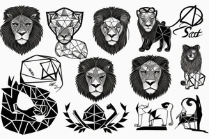 Geometric lion and lamb tattoo idea