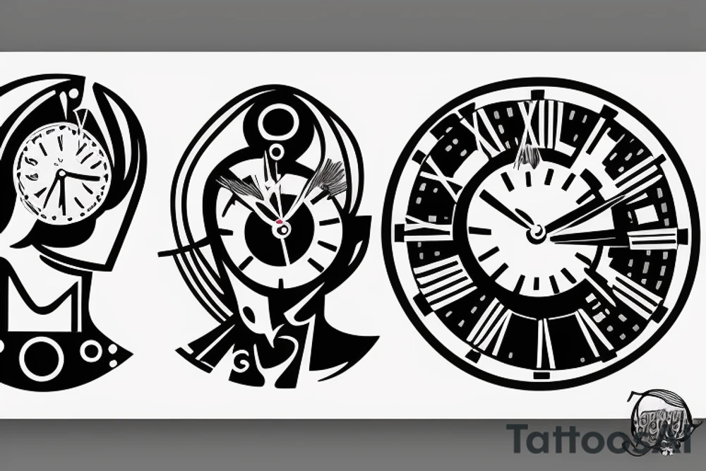 Two people with clocks for heads dancing with each other tattoo idea Two people with clocks for heads dancing with each other tattoo idea
