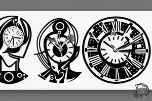 Two people with clocks for heads dancing with each other tattoo idea