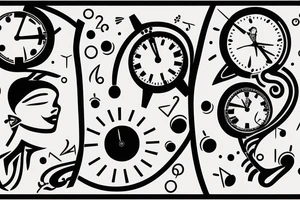 Two people with clocks for heads dancing with each other tattoo idea
