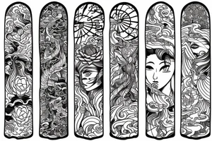 Wind bars with lotuses, black, gray, and white coloring tattoo idea