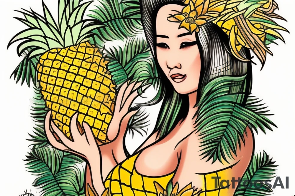 Pineapple Hula Girl making an offering to the volcano tattoo idea