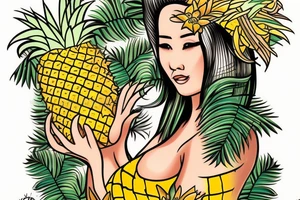 Pineapple Hula Girl making an offering to the volcano tattoo idea