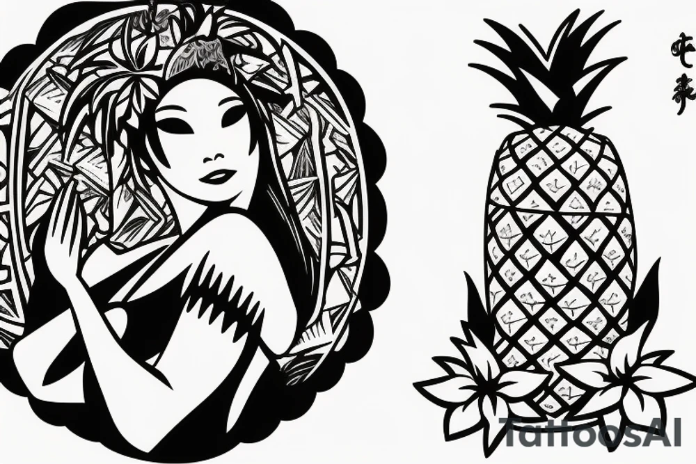 Pineapple Hula Girl making an offering to the volcano tattoo idea