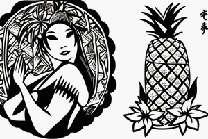 Pineapple Hula Girl making an offering to the volcano tattoo idea