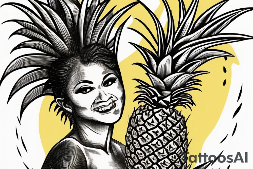 Pineapple Hula Girl making an offering to the volcano tattoo idea