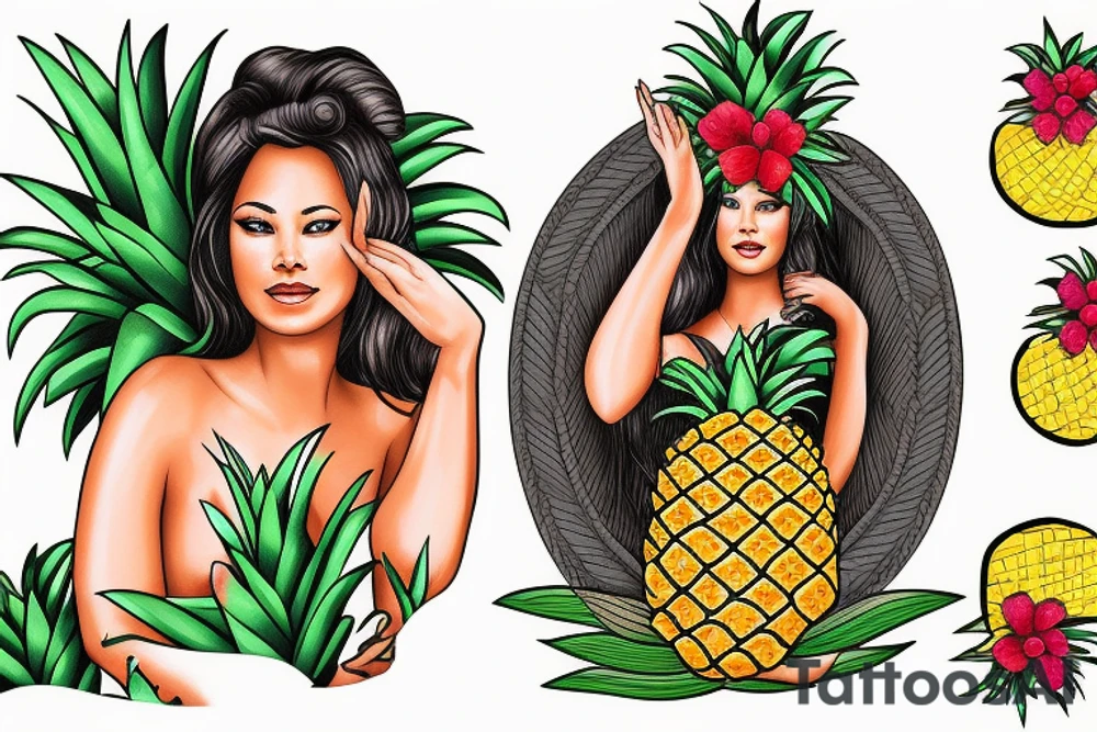 Pineapple Hula Girl making an offering to the volcano tattoo idea