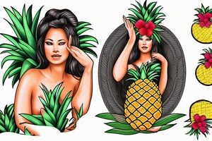 Pineapple Hula Girl making an offering to the volcano tattoo idea