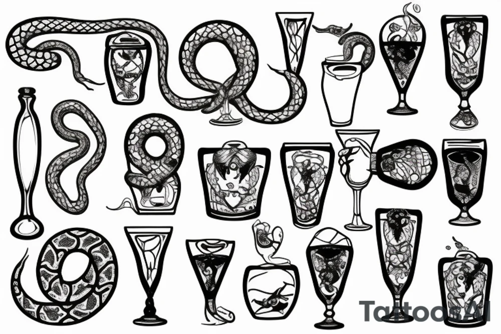 Glass of winę 
with snake tattoo idea