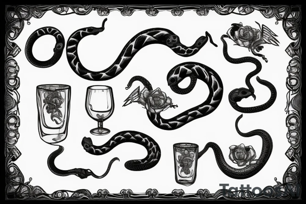 Glass of winę 
with snake tattoo idea