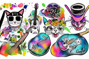 cat jamming out to bad bunny at coachella tattoo idea