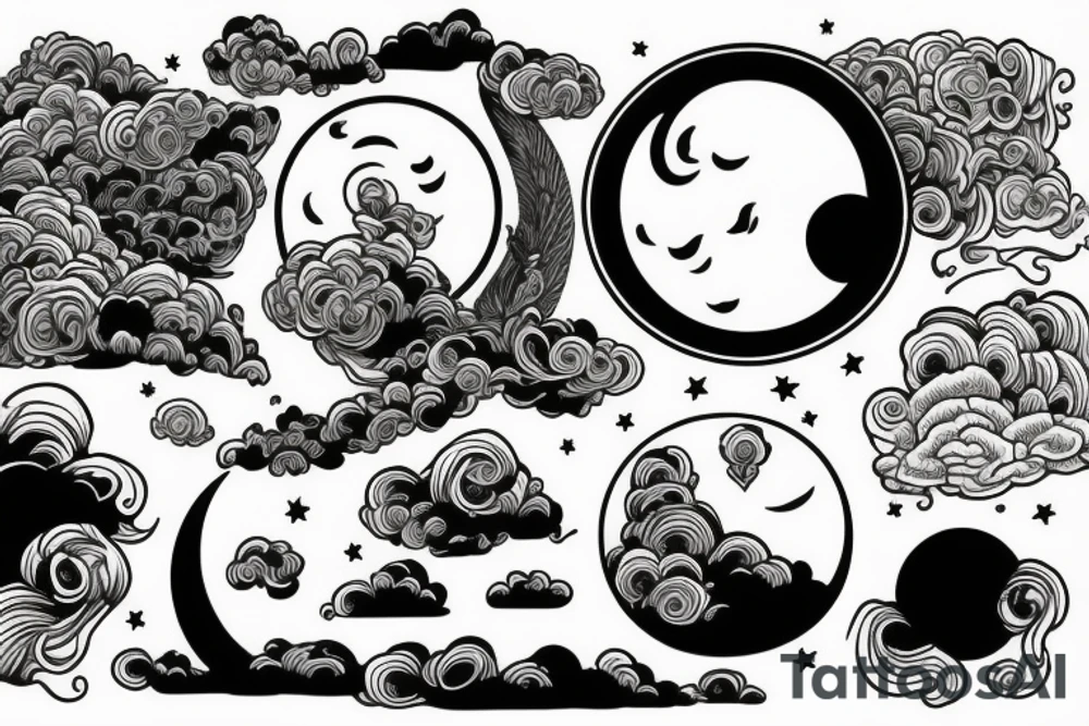 Full moon with clouds tattoo idea