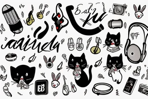 cat jamming out to bad bunny at coachella tattoo idea