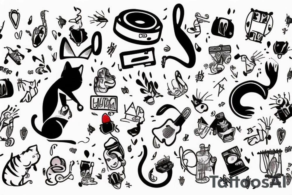 cat jamming out to bad bunny at coachella tattoo idea