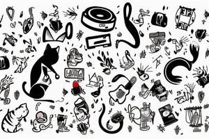 cat jamming out to bad bunny at coachella tattoo idea