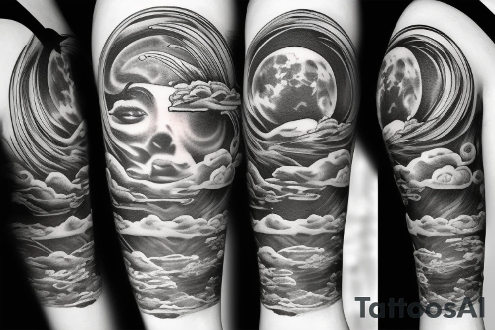 Full moon with clouds tattoo idea