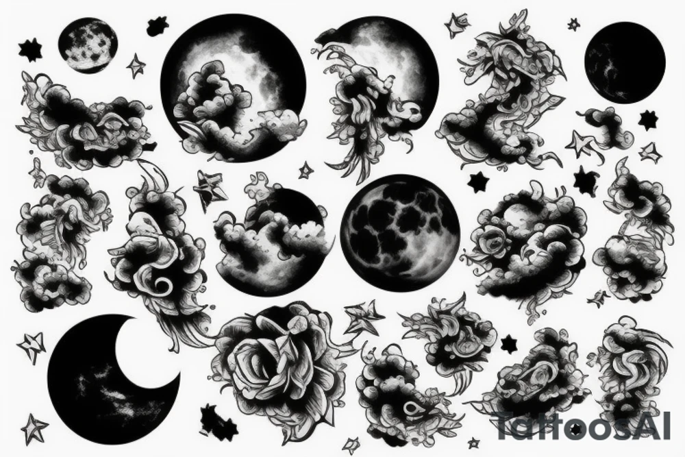 Full moon with clouds tattoo idea