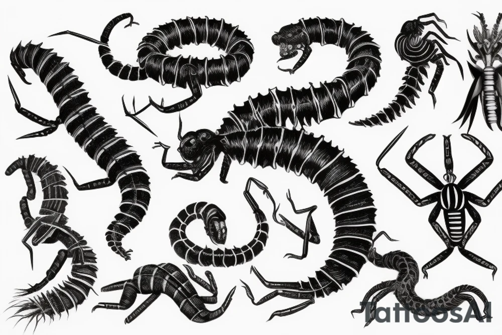 long scolopendra, nightmare, scarry, ugly tattoo idea