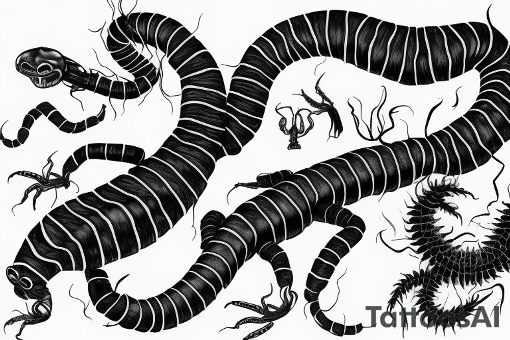 long scolopendra, nightmare, scarry, ugly tattoo idea