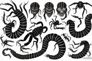 long scolopendra, nightmare, scarry, ugly, clown, devil tattoo idea