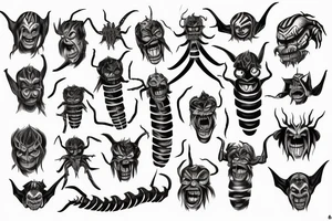 long scolopendra, nightmare, scarry, ugly, clown, devil tattoo idea