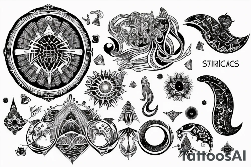 Astrological magical motiv for spine tattoo idea
