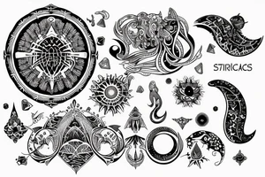 Astrological magical motiv for spine tattoo idea