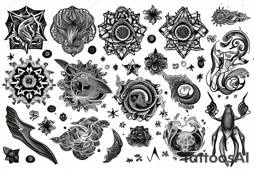 Astrological magical motiv for spine tattoo idea