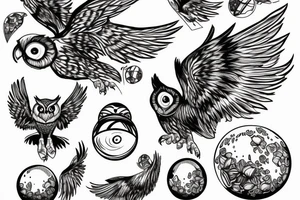 owl swooping down with it’s wings spread out and  it’s talons gripping a crystal ball tattoo idea