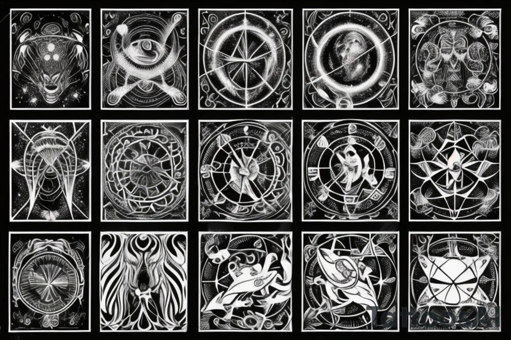 Astrology magical motiv for spine tattoo idea