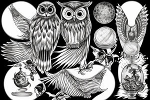 owl swooping down with wings spread out and talons gripping a crystal ball tattoo idea