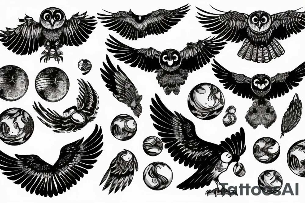 owl swooping down with wings spread out and talons gripping a crystal ball tattoo idea