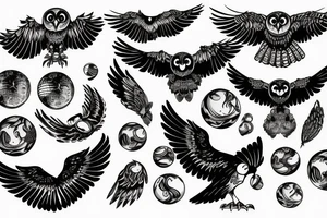 owl swooping down with wings spread out and talons gripping a crystal ball tattoo idea