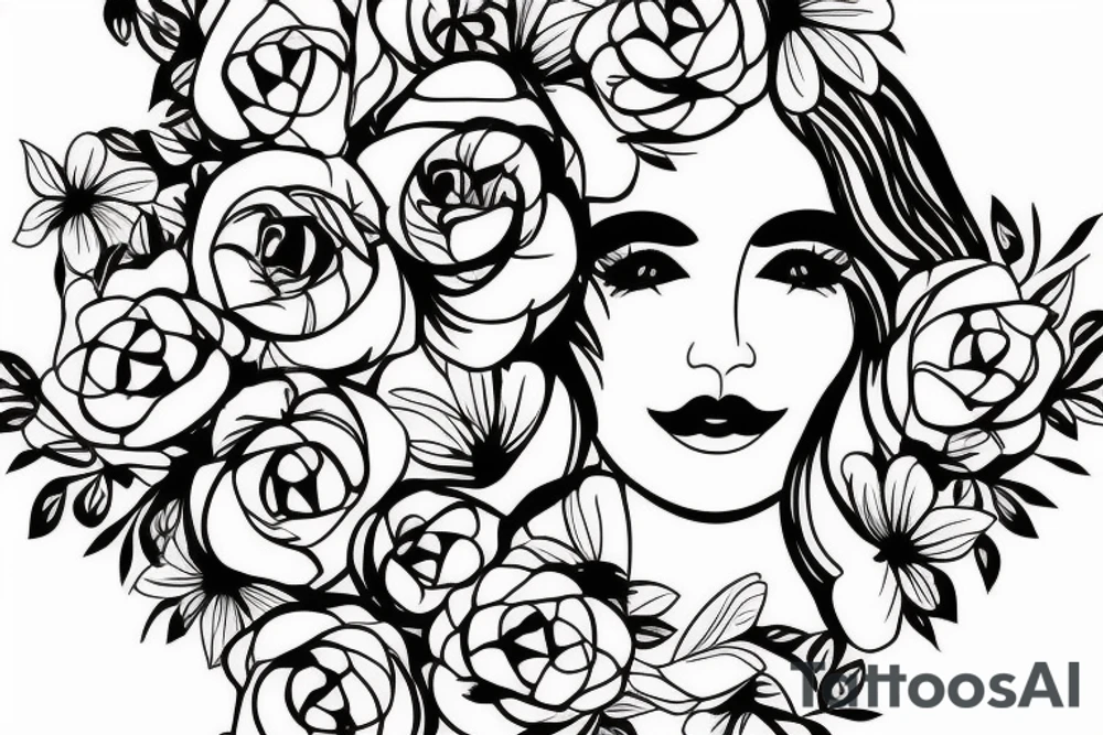 woman face with flower crown tattoo idea