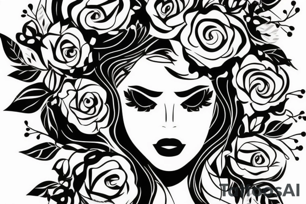 woman face with flower crown tattoo idea
