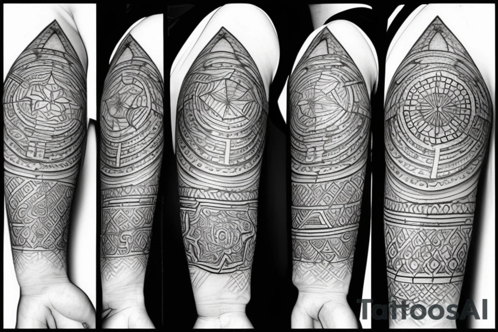 sun with geometric figures tattoo idea