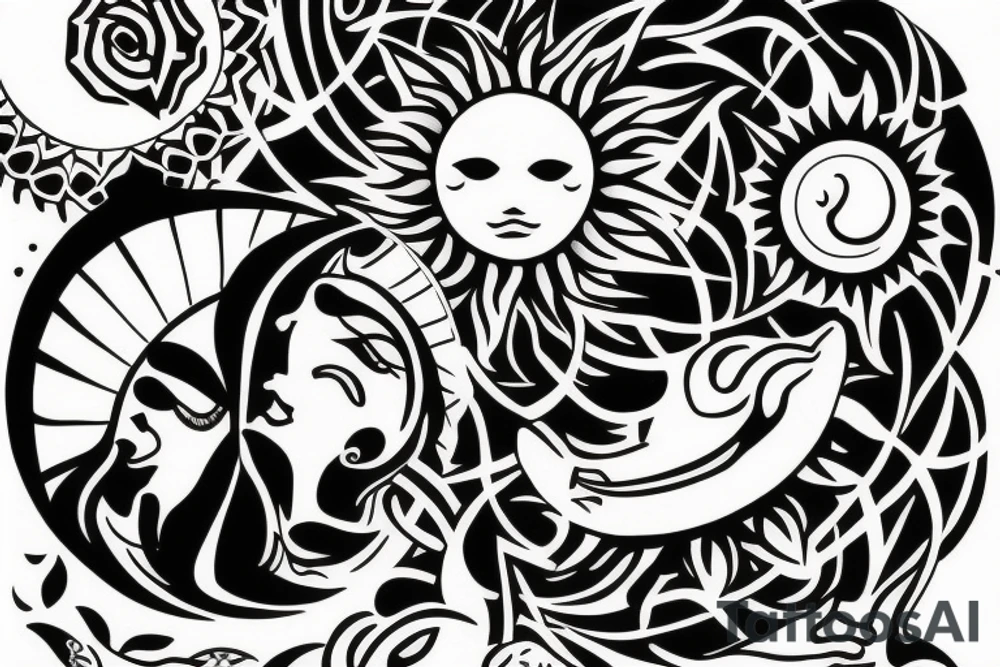 Sun and moon dancing with each other tattoo idea