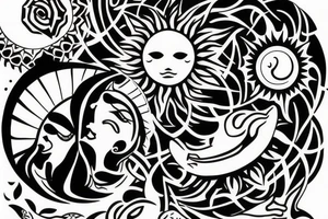 Sun and moon dancing with each other tattoo idea