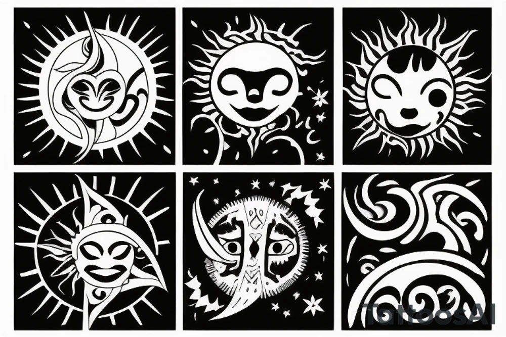 Sun and moon dancing with each other tattoo idea
