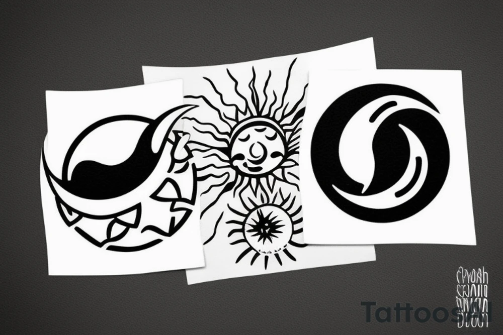 Sun and moon dancing with each other tattoo idea