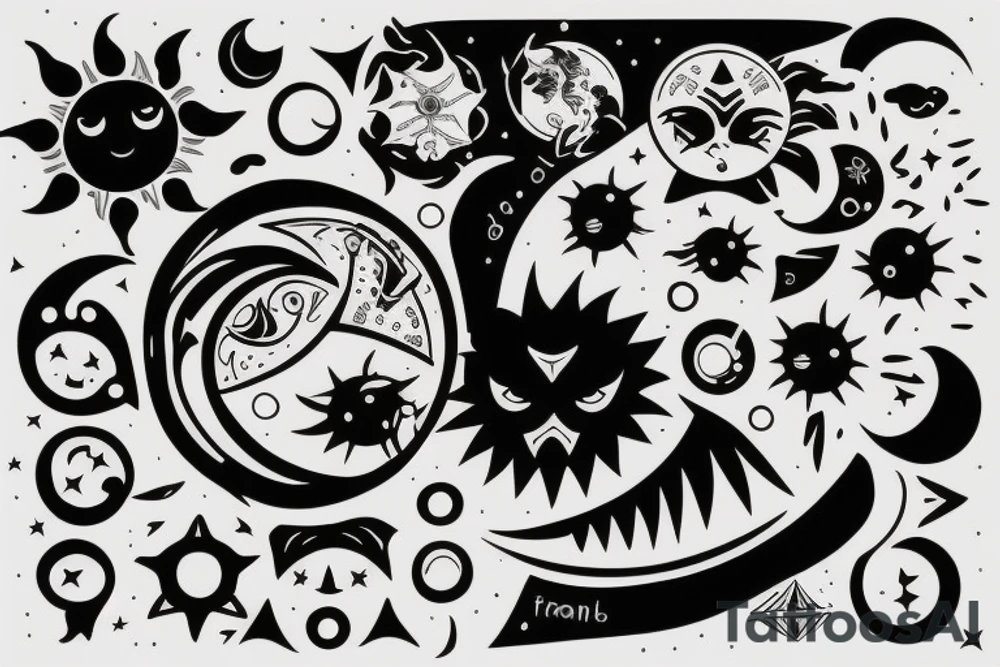 Sun and moon mixed tattoo idea